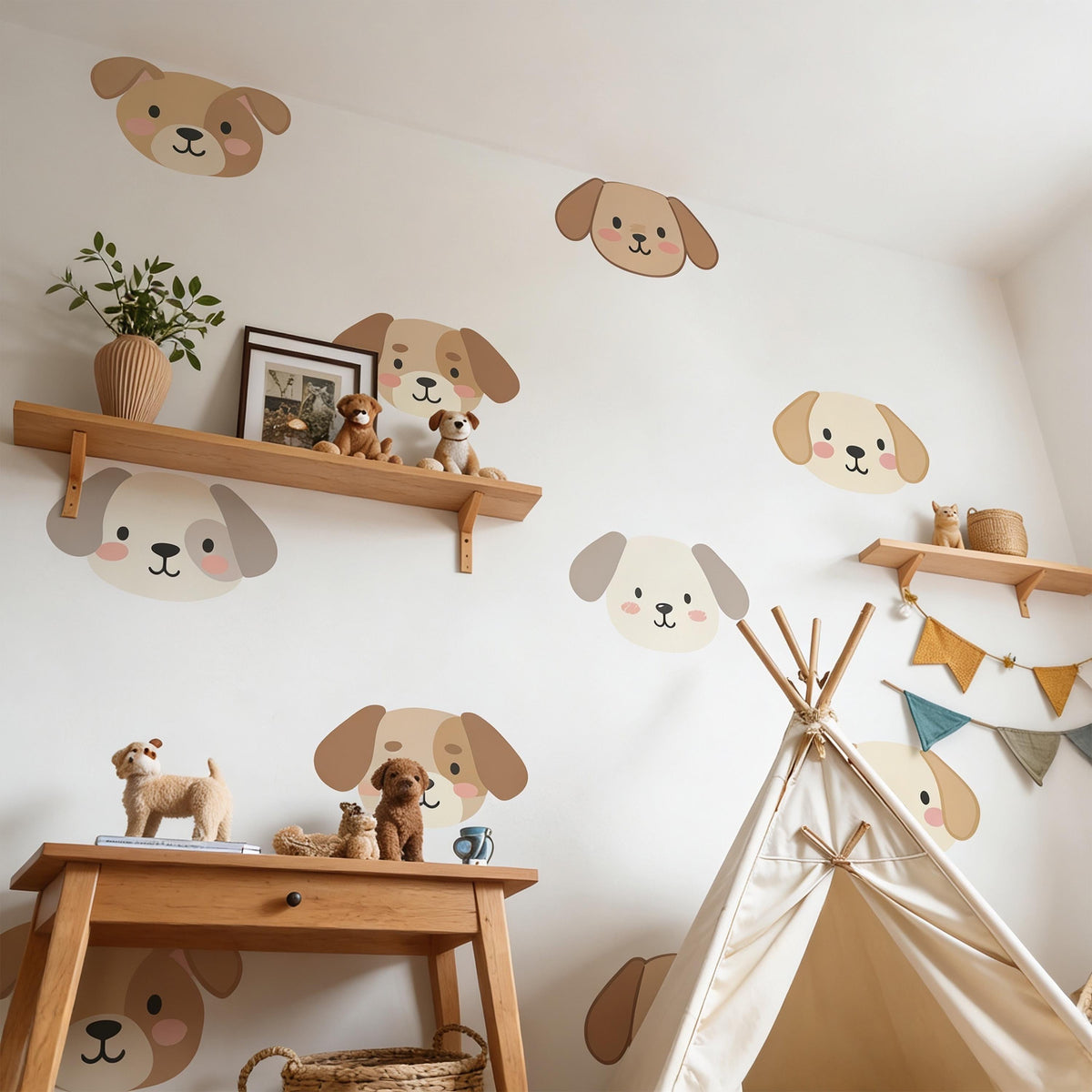 Dog Face Wall Decal Set styled in a room setting