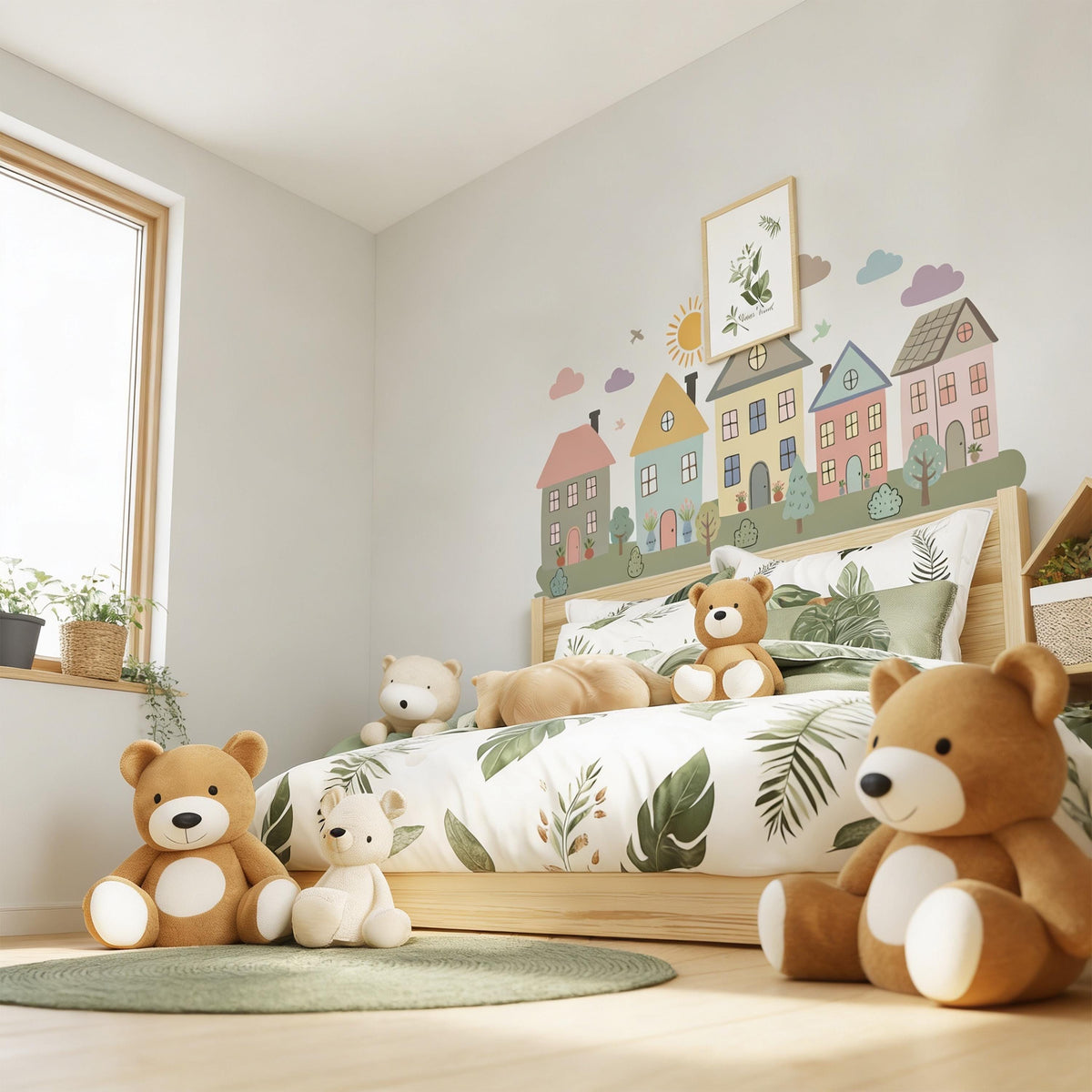 Pastel Village Wall Decal on a feature wall