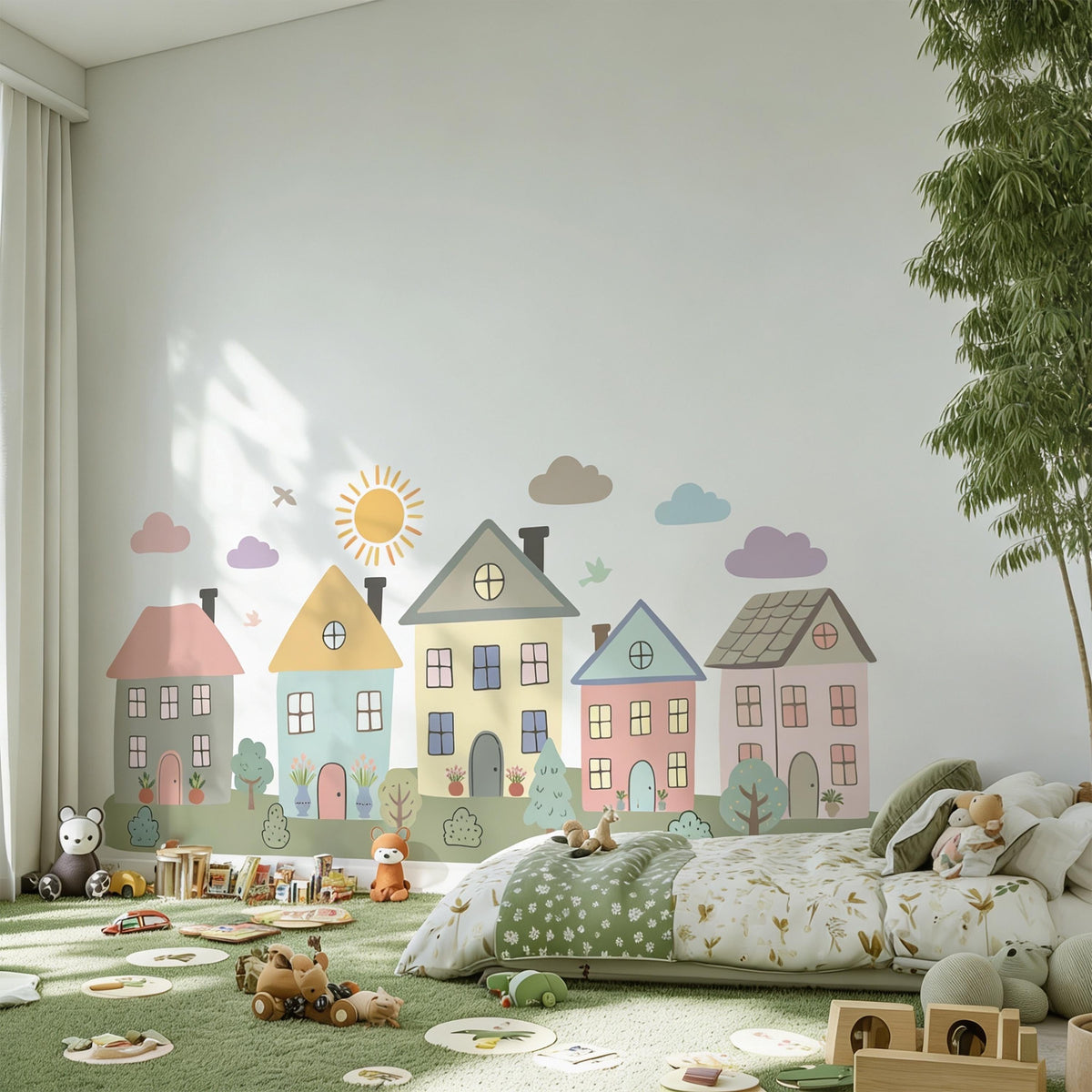 Color and size reference for Pastel Village Wall Decal