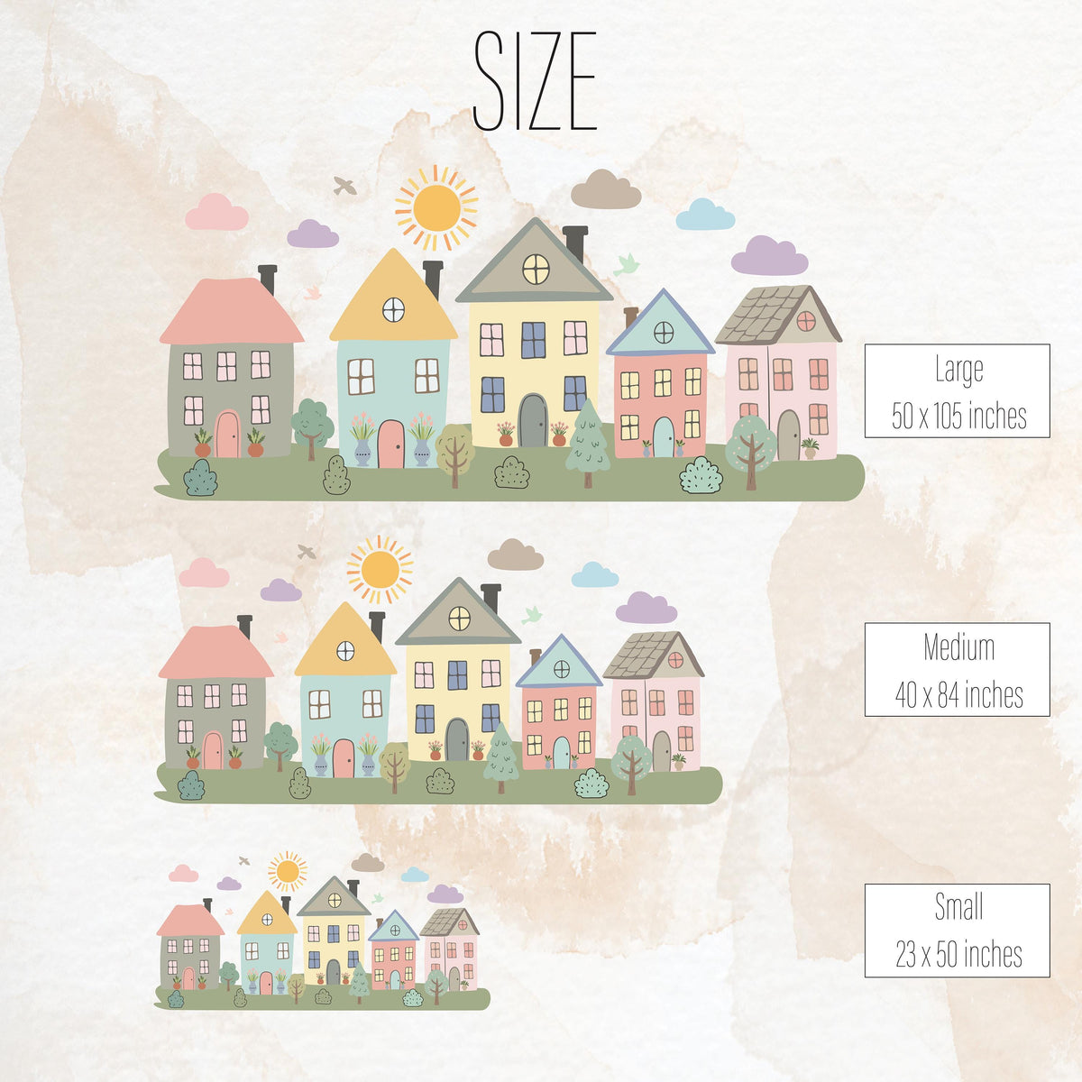 Pastel Village Wall Decal styled in a room setting