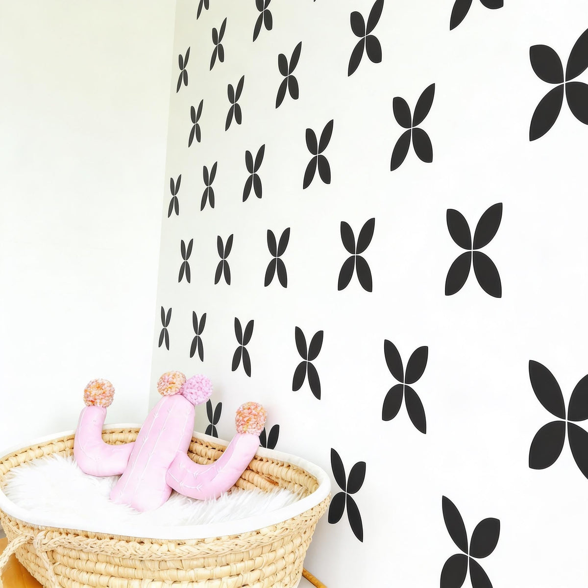 Close-up detail of minimalist flower wall decals matte vinyl finish