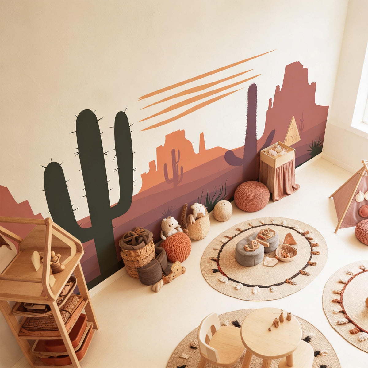 Desert Cactus Wall Mural Decal shown in a room setting