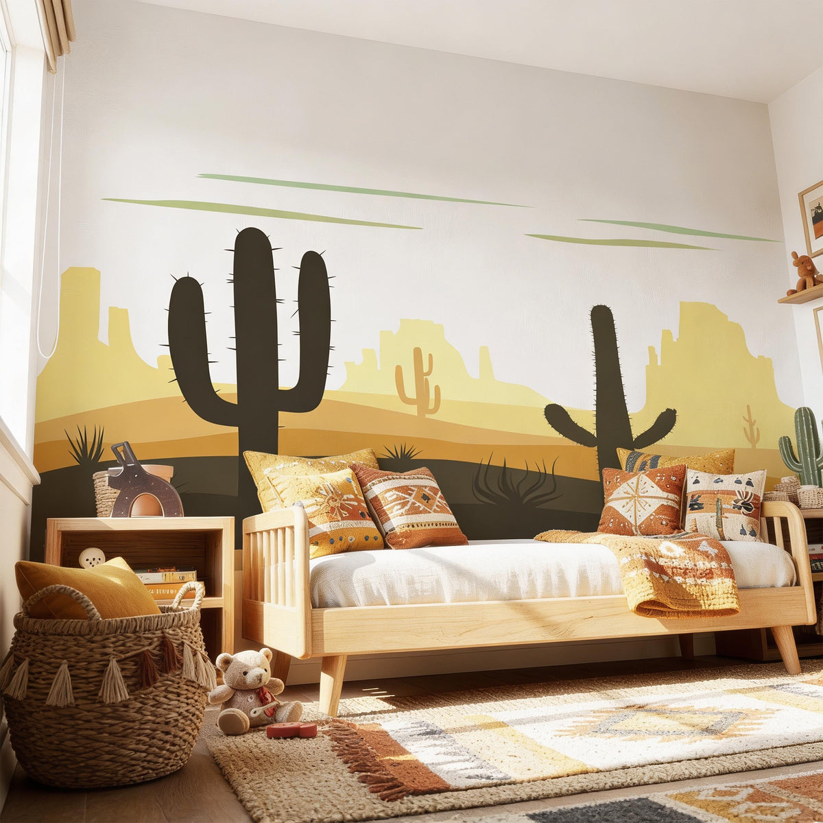 Desert Cactus Wall Mural Decal shown in a room setting