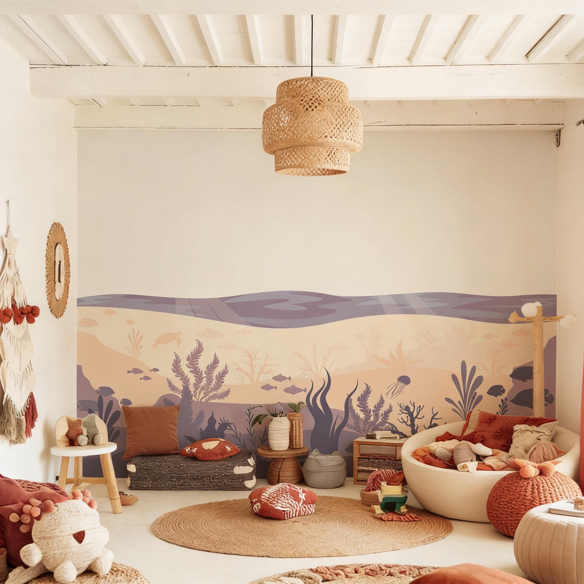 Underwater Ocean Wall Mural Decal shown in a room setting