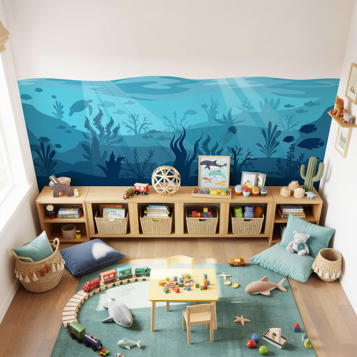 Underwater Ocean Wall Mural Decal shown in a room setting