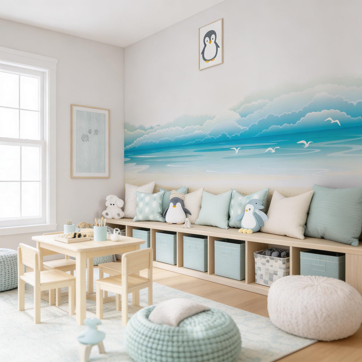 Beach Ocean Wall Mural Decal shown in a room setting