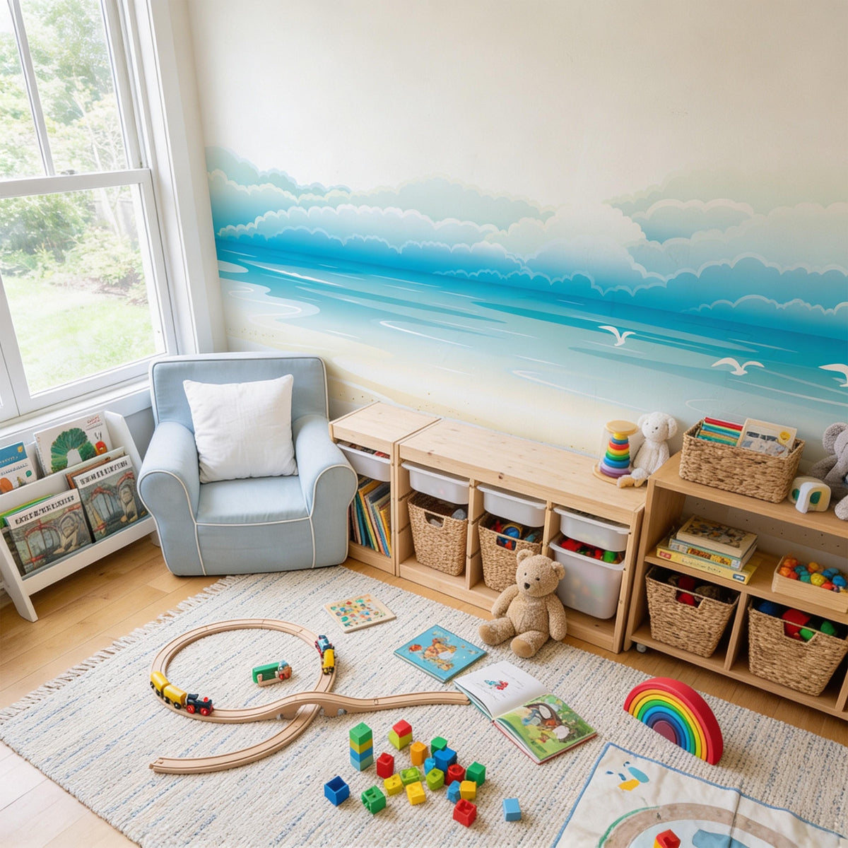 Beach Ocean Wall Mural Decal shown in a room setting