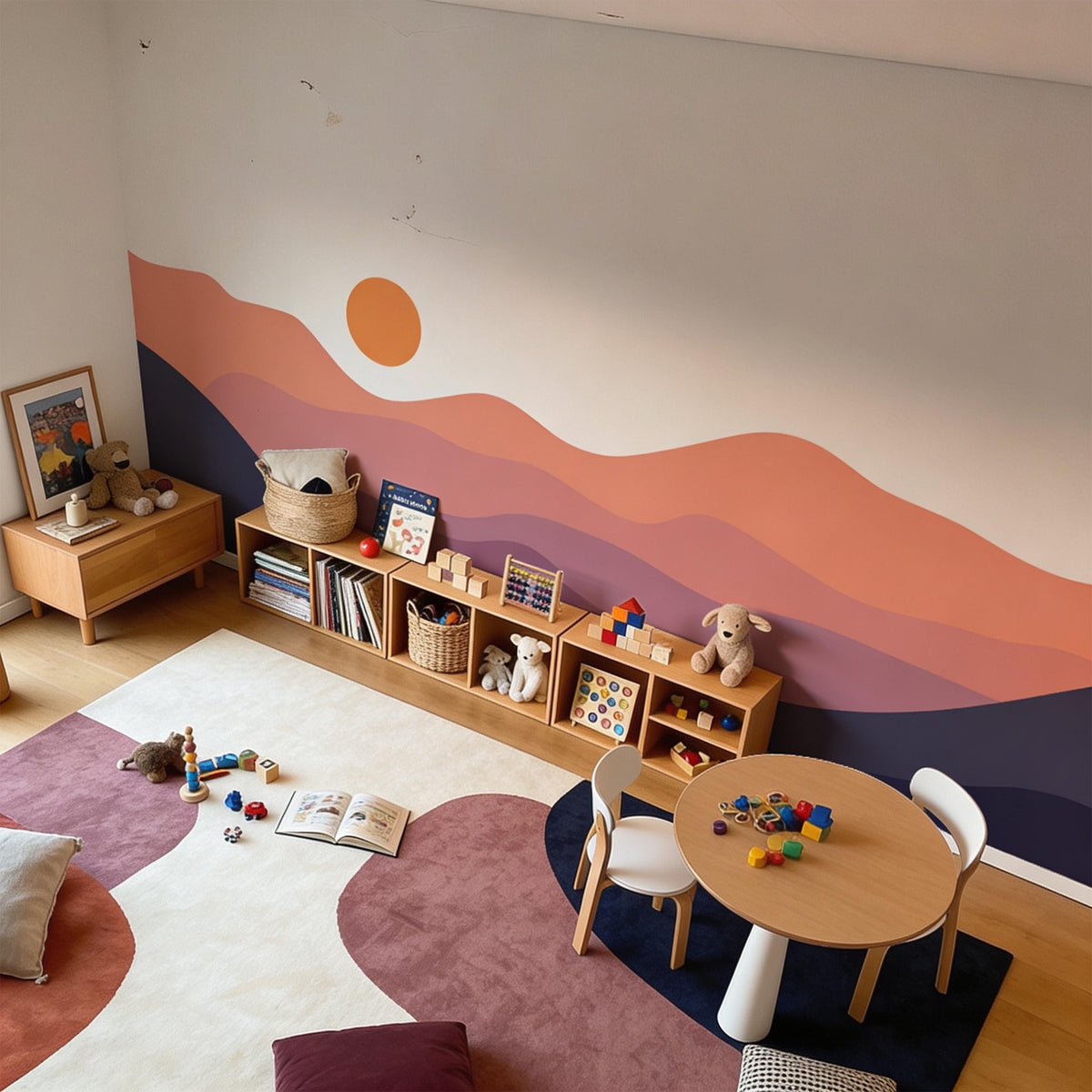 Abstract Mountain Wave Wall Mural Decal shown in a room setting