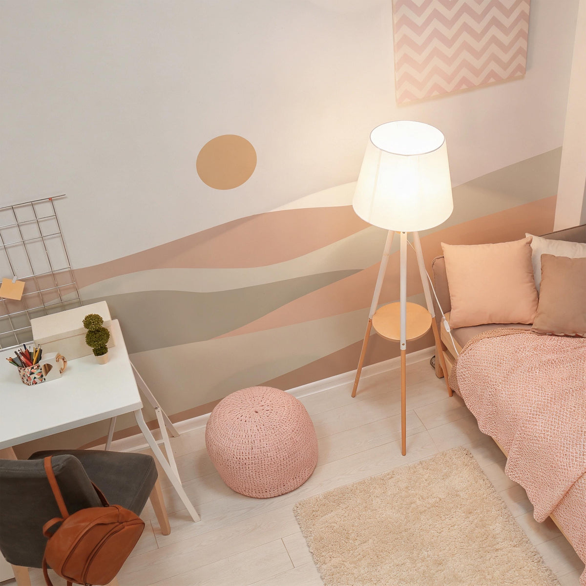 Minimalist Abstract Landscape Wall Mural Decal shown in a room setting