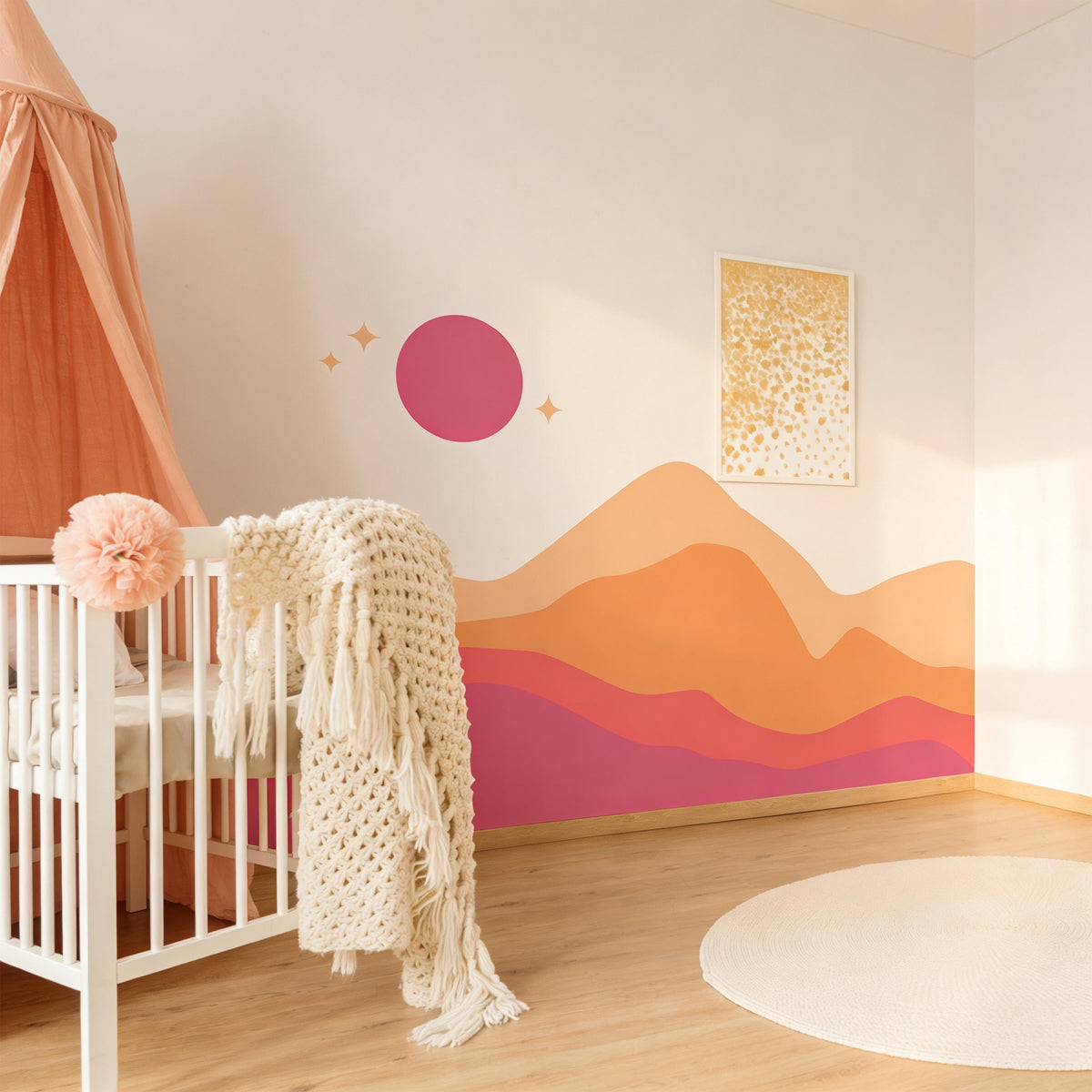 Boho Sunset Wave Wall Mural Decal shown in a room setting