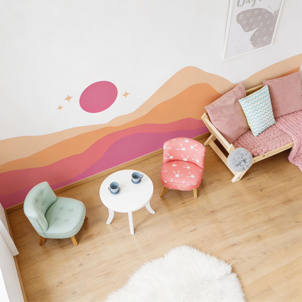 Boho Sunset Wave Wall Mural Decal shown in a room setting