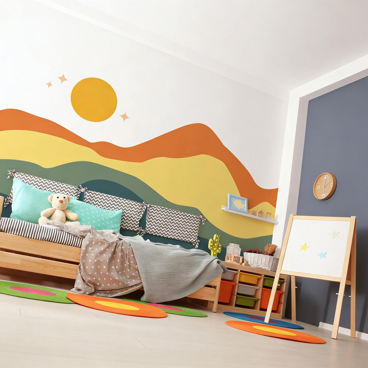 Boho Earthy Mountain Wave Wall Mural Decal shown in a room setting