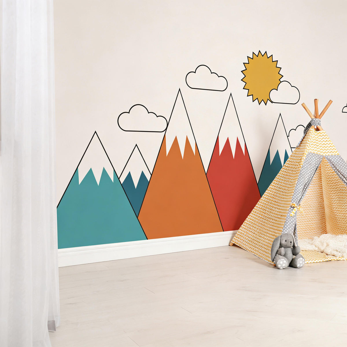 Geometric Mountain Wall Decal Set shown in a room setting