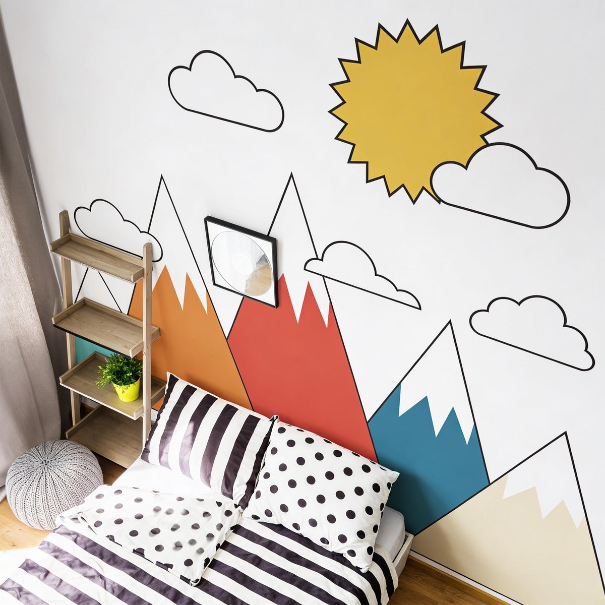 Geometric Mountain Wall Decal Set shown in a room setting