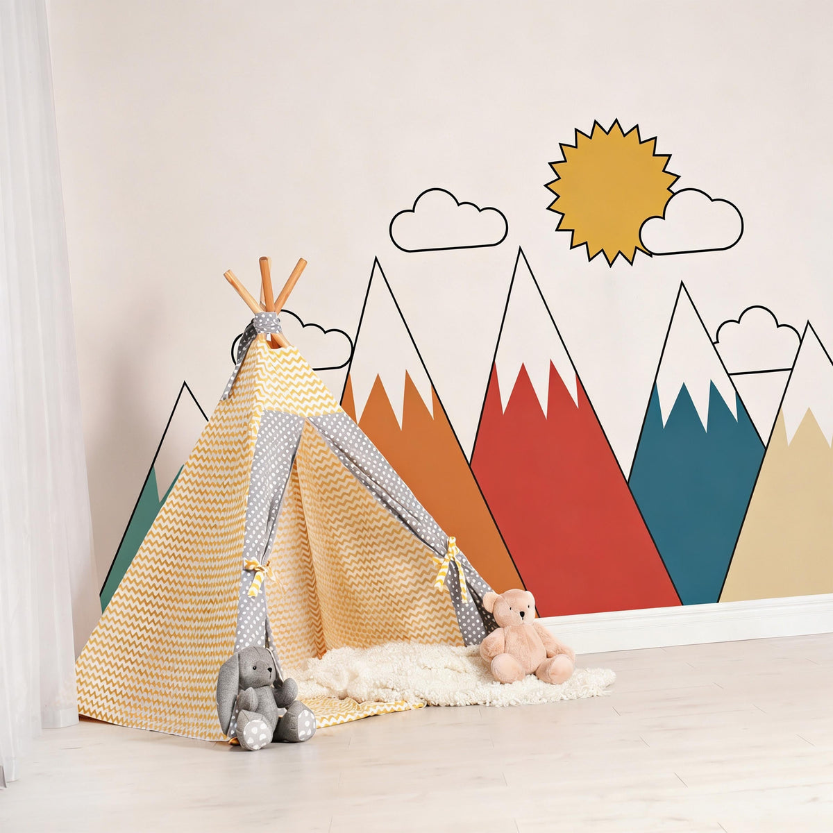 Geometric Mountain Wall Decal Set shown in a room setting