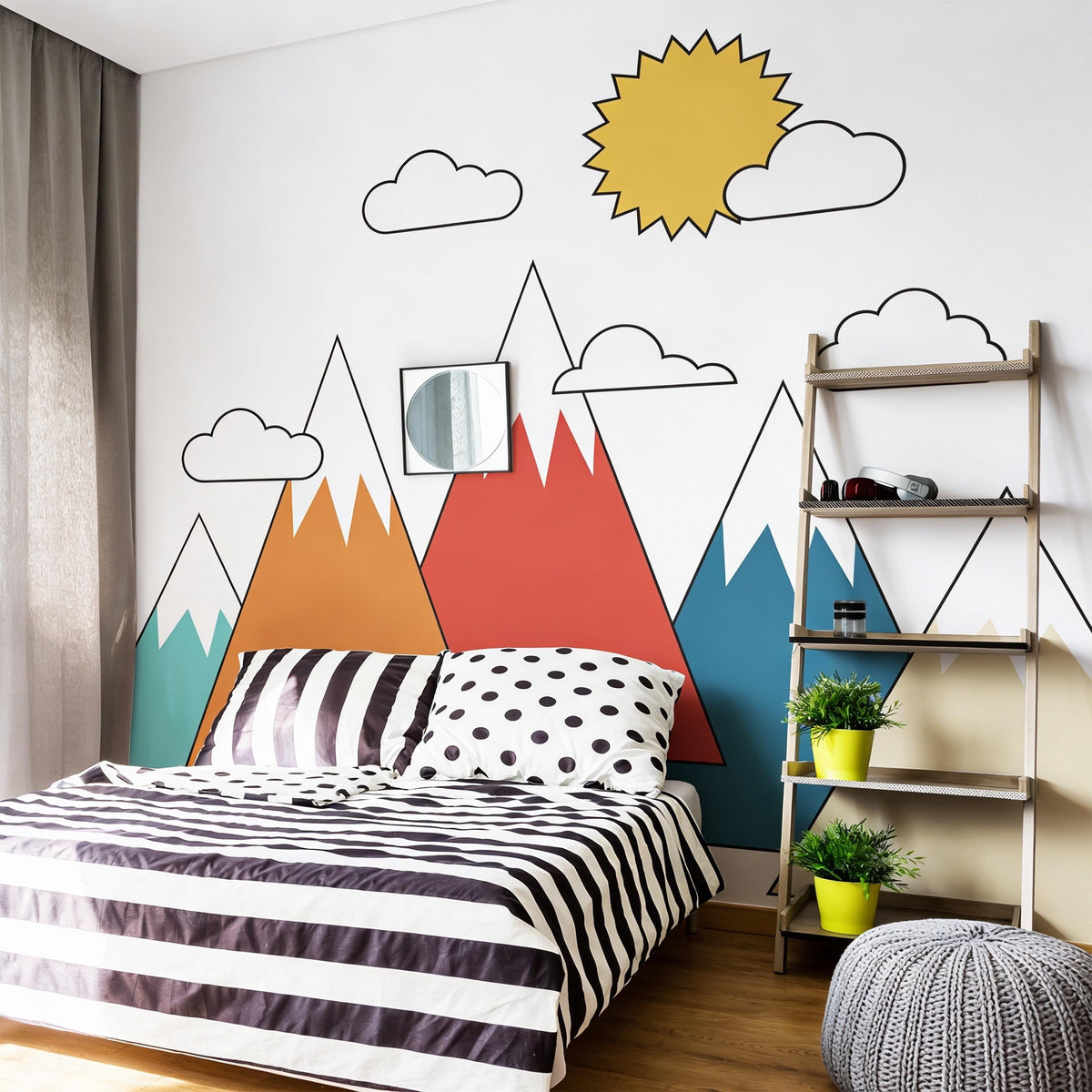 Geometric Mountain Wall Decal Set shown in a room setting