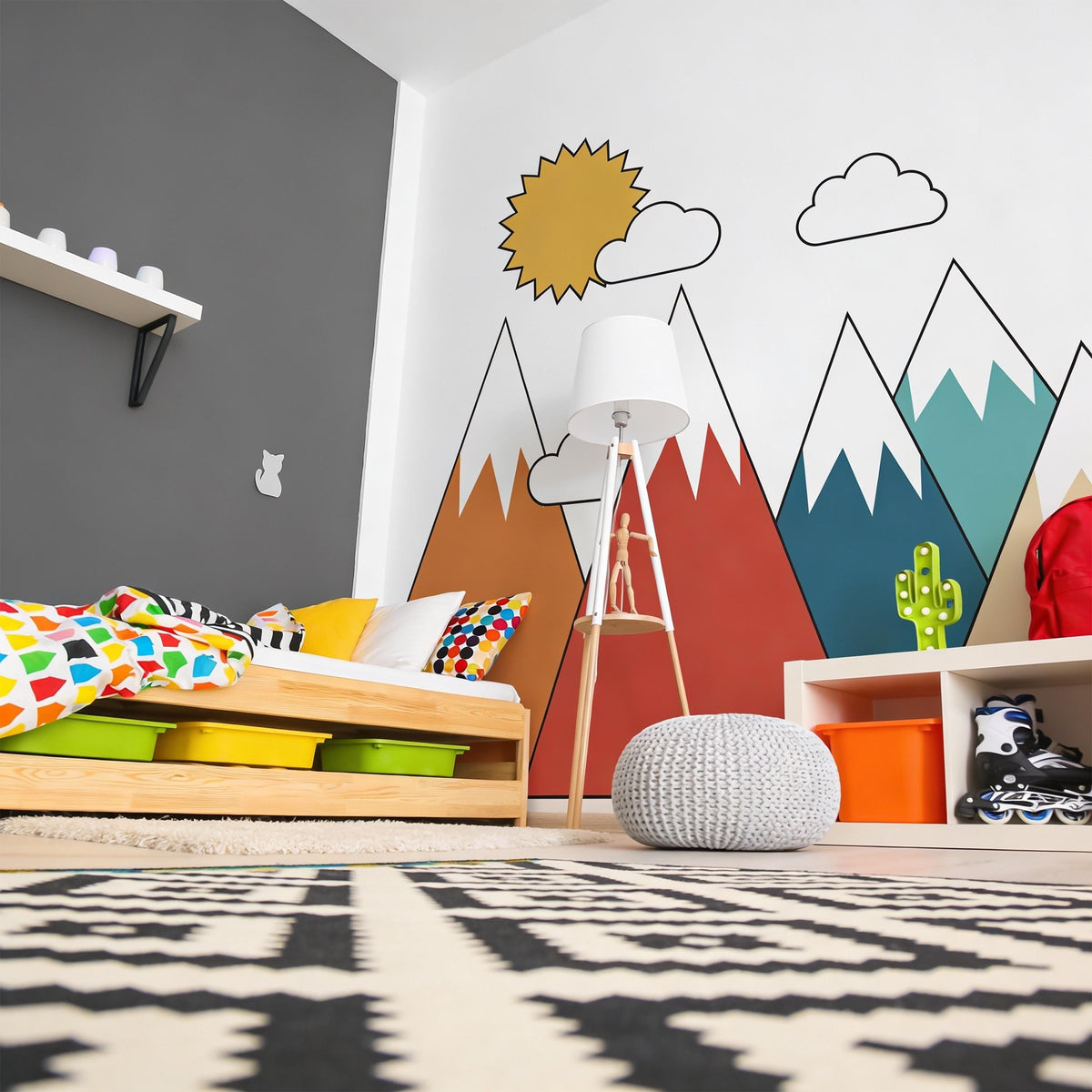 Geometric Mountain Wall Decal Set shown in a room setting