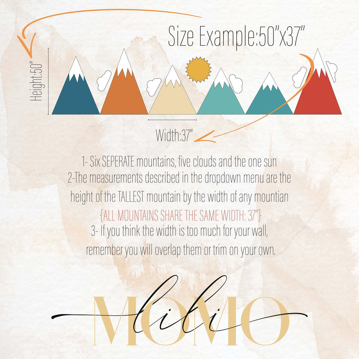 Geometric Mountain Wall Decal Set shown in a room setting