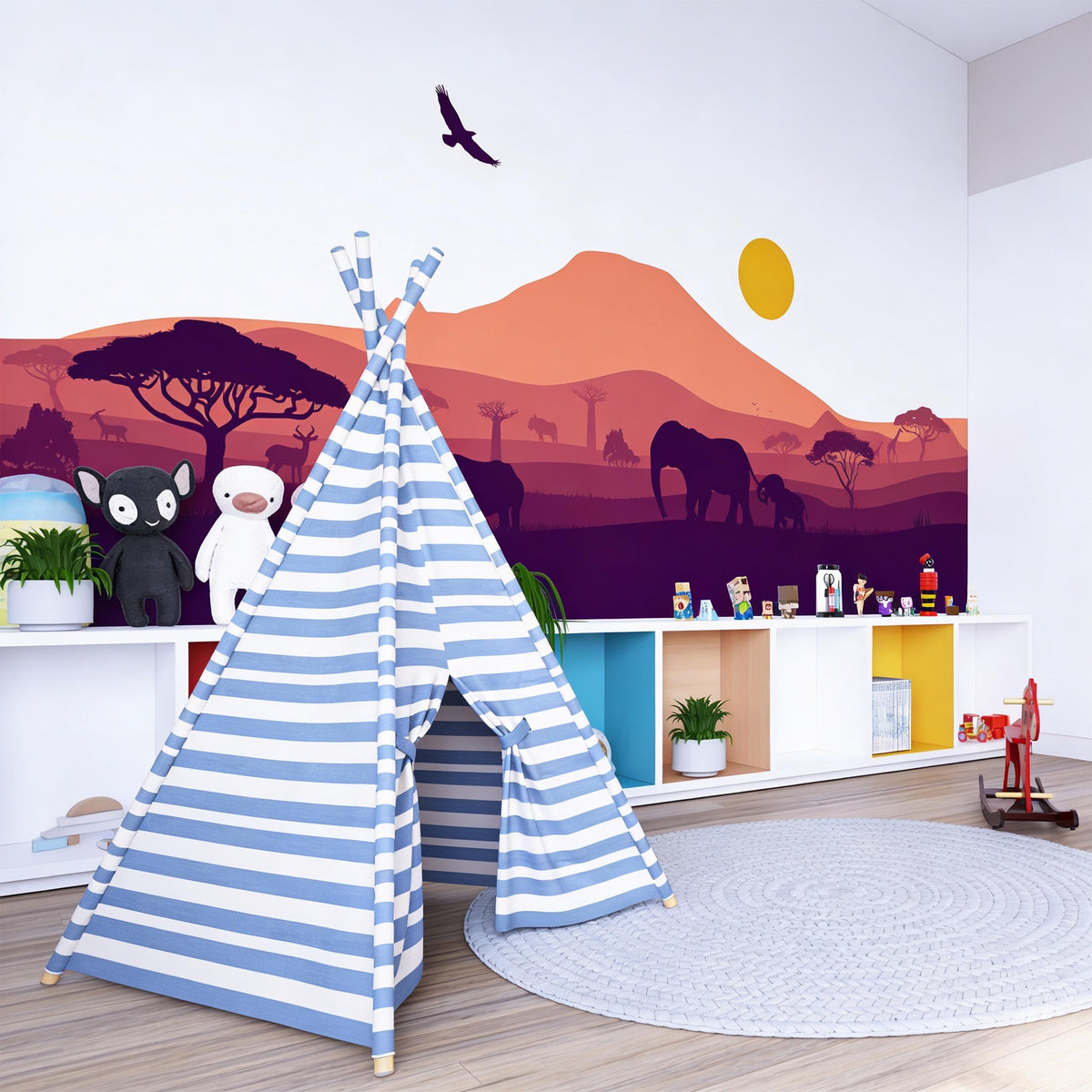 African Safari Wall Mural Decal shown in a room setting