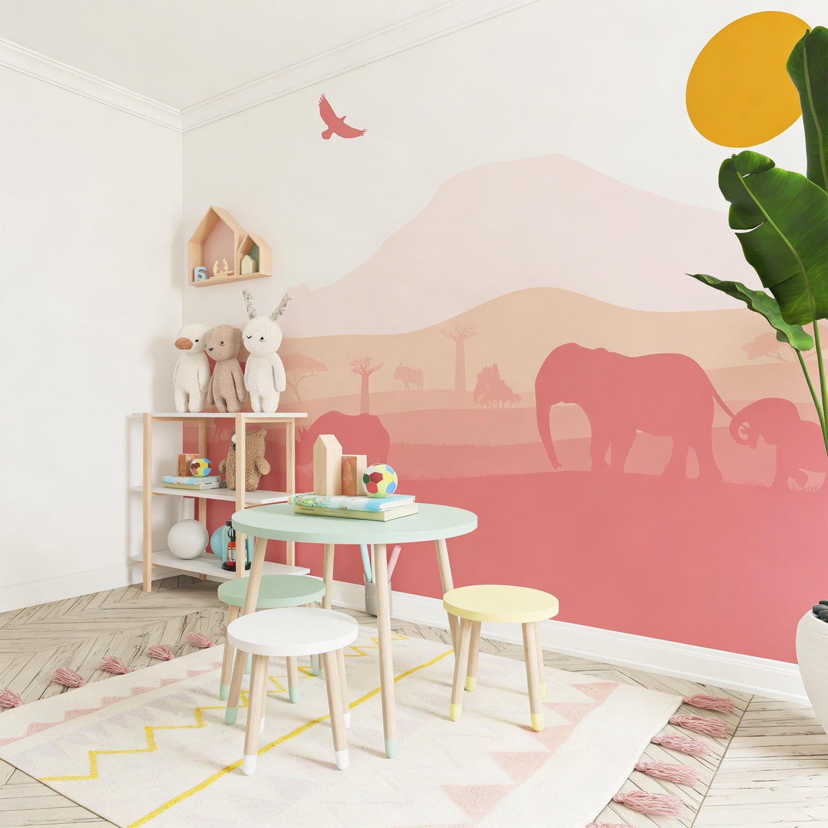 African Safari Wall Mural Decal shown in a room setting