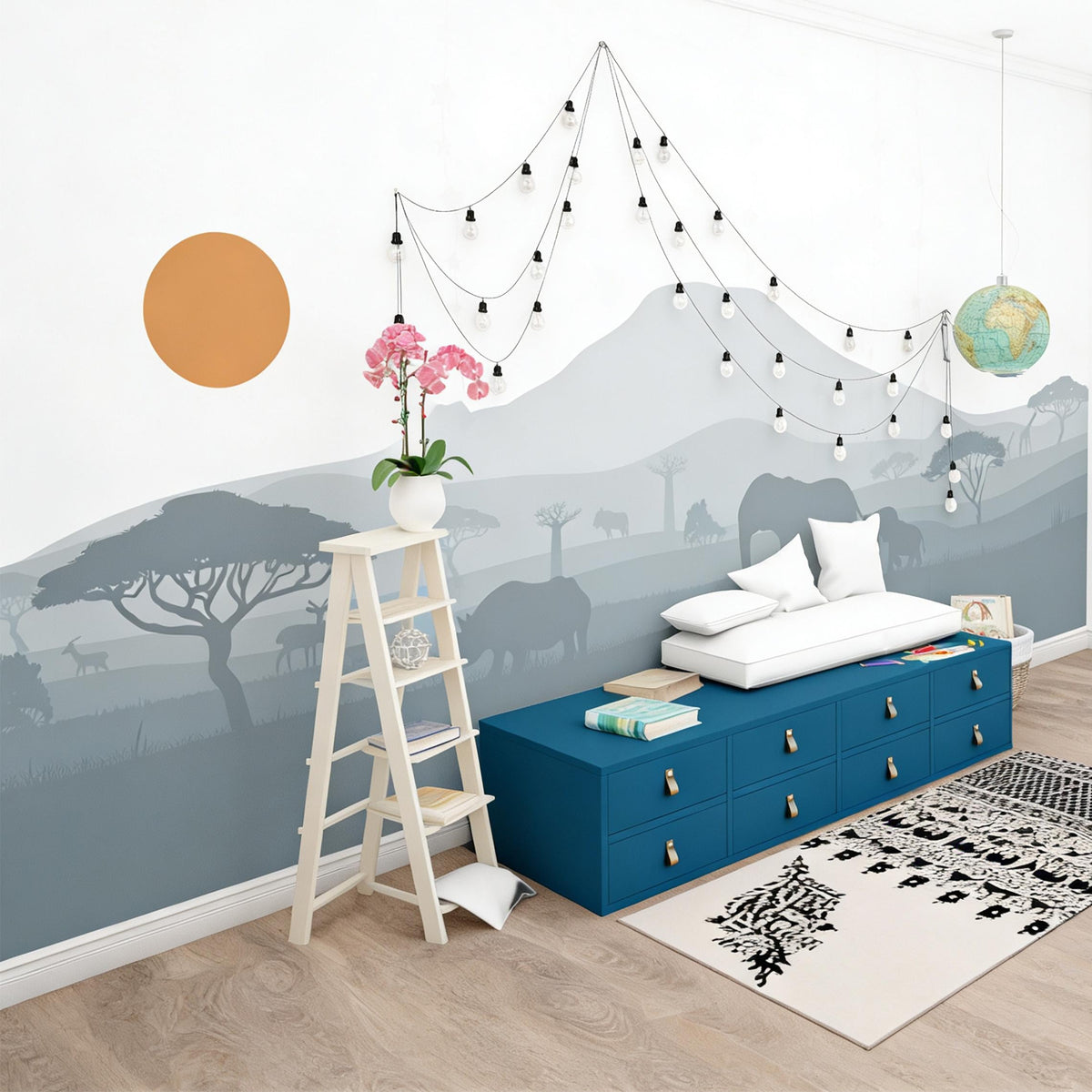 African Safari Wall Mural Decal shown in a room setting