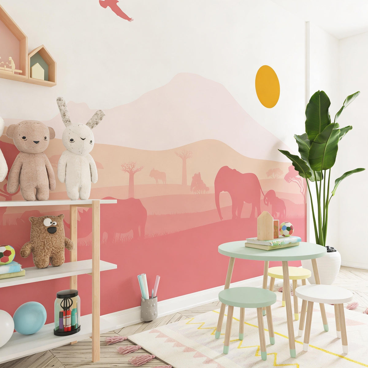African Safari Wall Mural Decal shown in a room setting