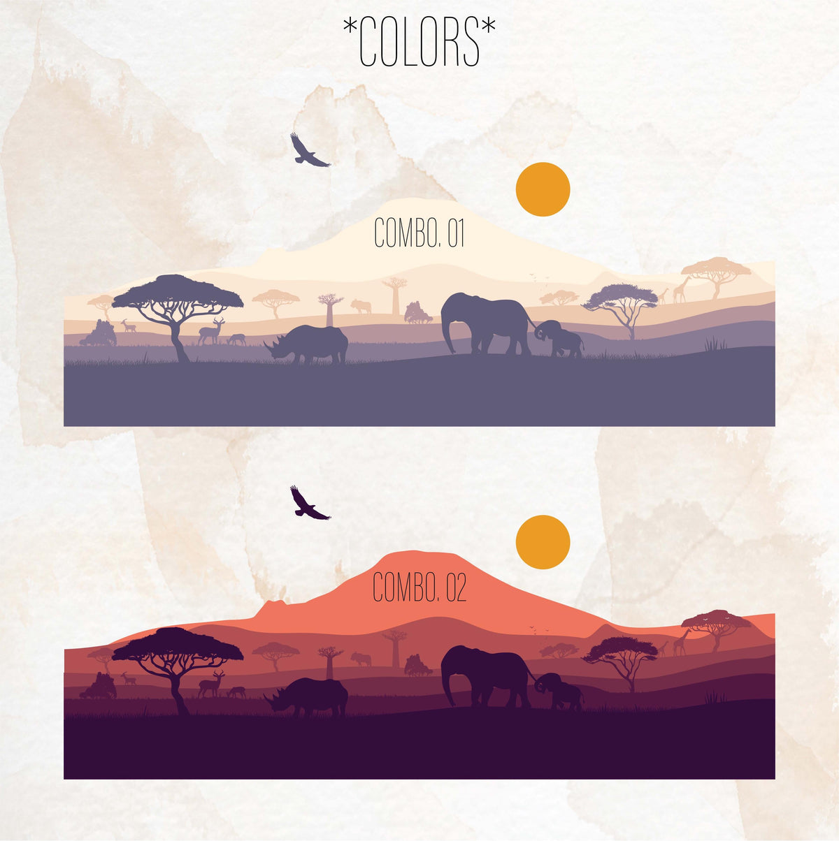 African Safari Wall Mural Decal shown in a room setting