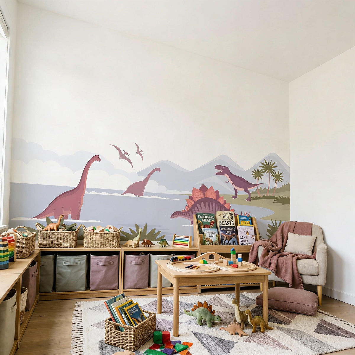 Dinosaur Wall Mural Decal shown in a room setting