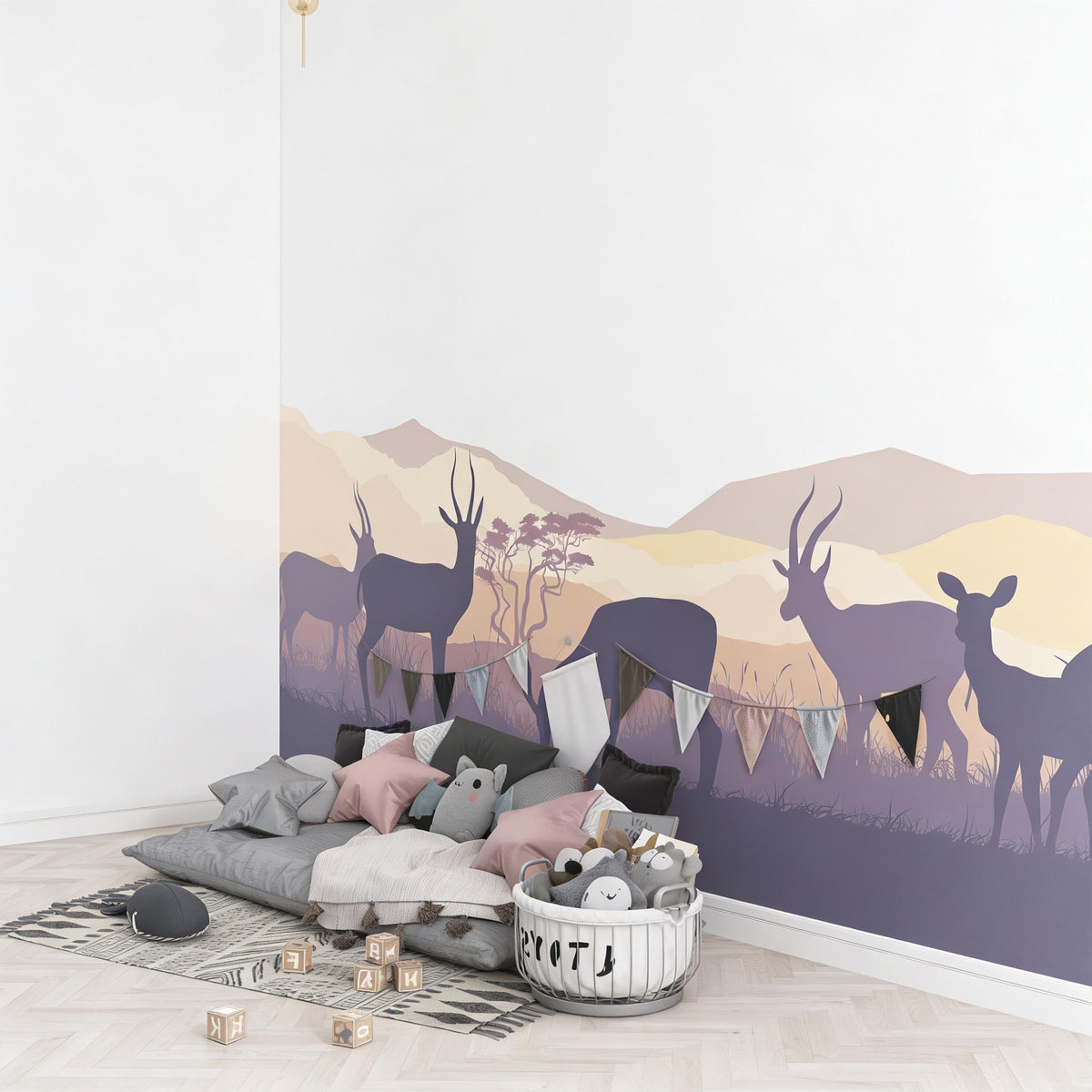 African Antelope Wall Mural Decal shown in a room setting
