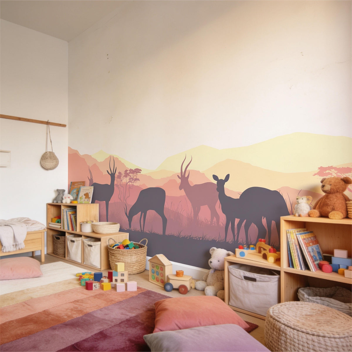African Antelope Wall Mural Decal shown in a room setting