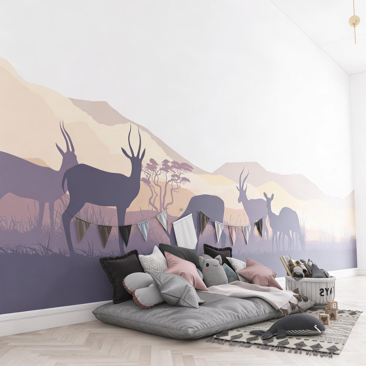 African Antelope Wall Mural Decal shown in a room setting