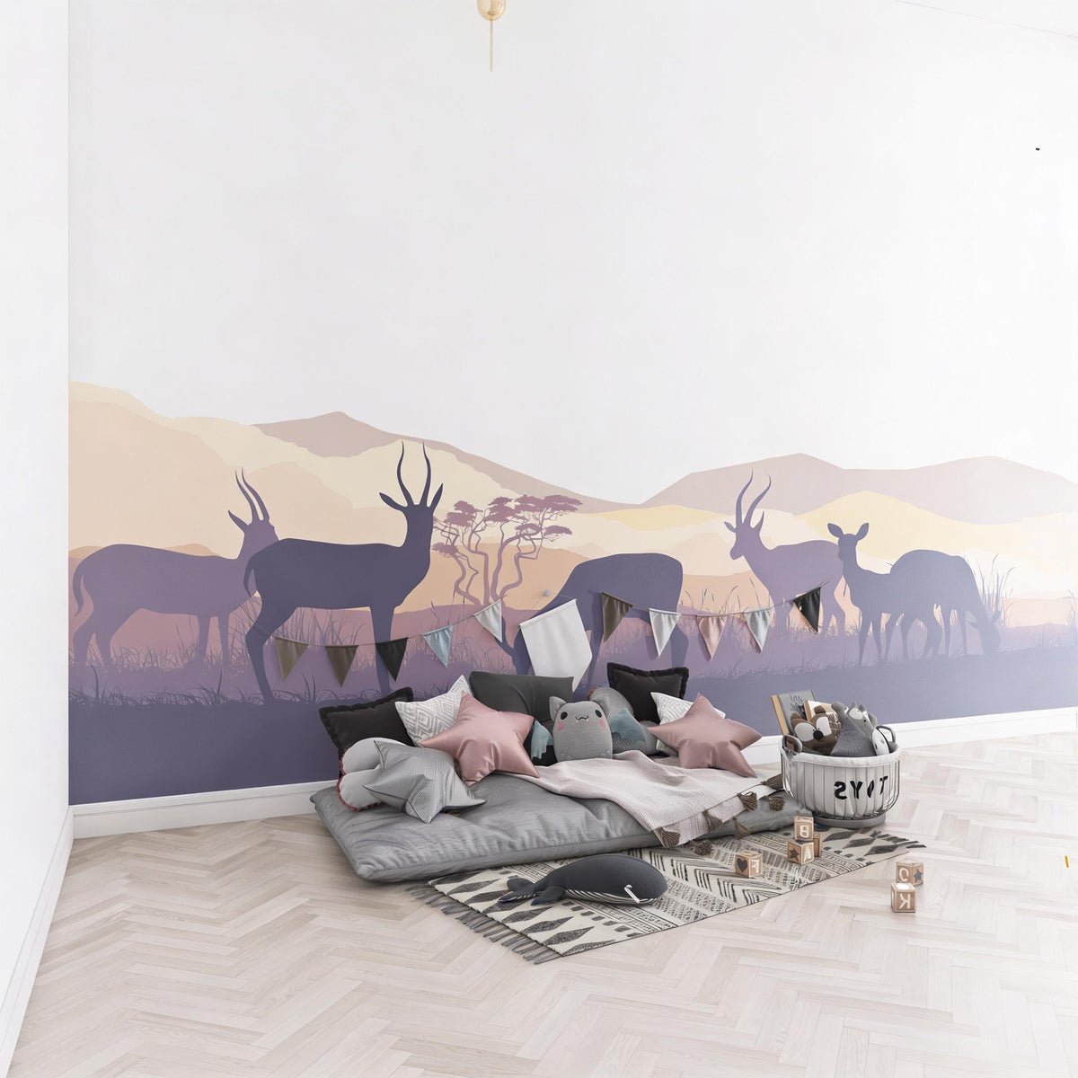 African Antelope Wall Mural Decal shown in a room setting
